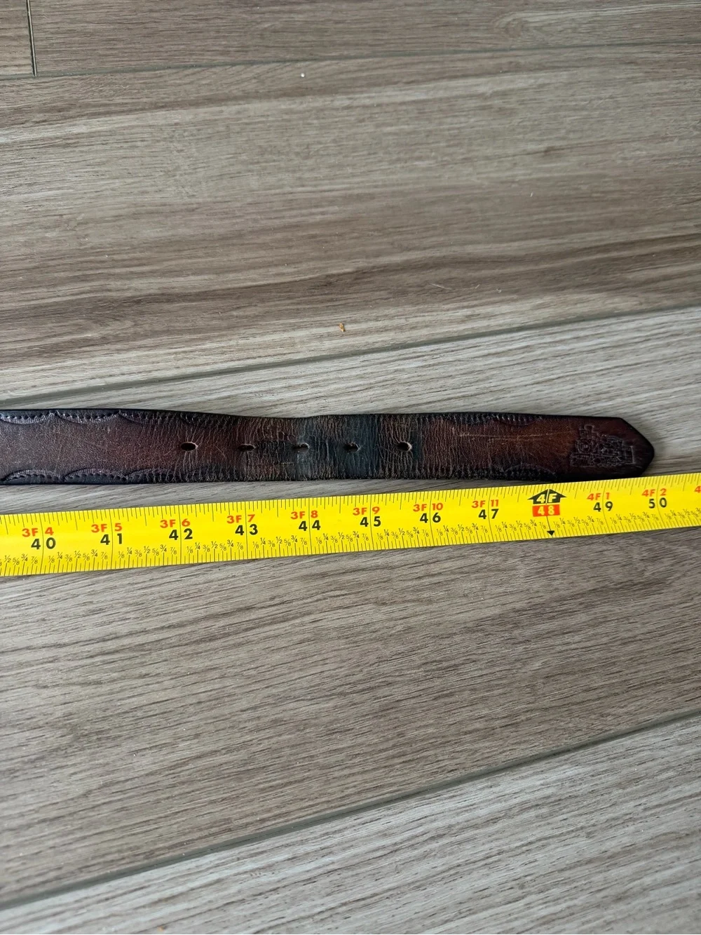 Vintage Brown Leather Train Embossed Belt